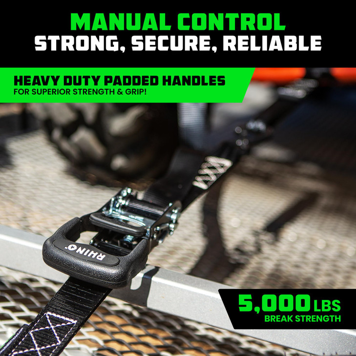 Rhino USA Ratchet Straps Heavy Duty Kit (4-Pack) - 1.6 Inch x 8 Feet Min Break Strength (5,000) - Ultimate Tie Down Straps with Safety S Hooks for Tr