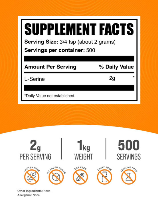 BulkSupplements.com L-Serine Powder - Serine Supplement, Amino Acid Powder - Unflavored & Gluten Free, 2g per Serving, 1kg (2.2 lbs) (Pack of 1)