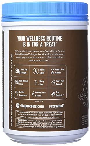 Vital Protein Collagen Peptides, Pasture Raised, Grass Fed, Paleo Friendly, Gluten / Zero Sugar Dairy Free, Chocolate, 32.56 Oz