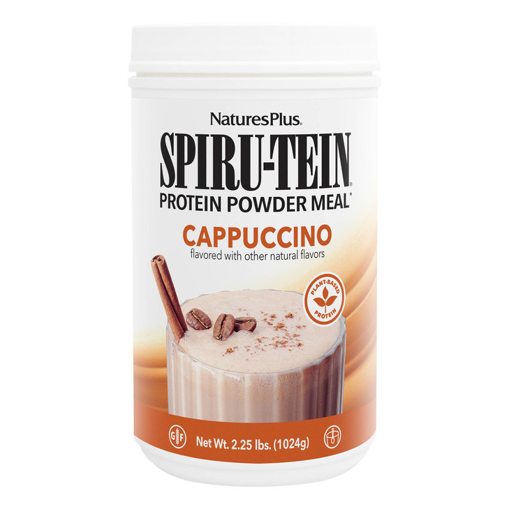 NaturesPlus SPIRU-TEIN Shake - Cappuccino Flavor - 2.25 lbs, Spirulina Protein Powder - Plant Based Meal Replacement, Vitamins & Minerals For Energy