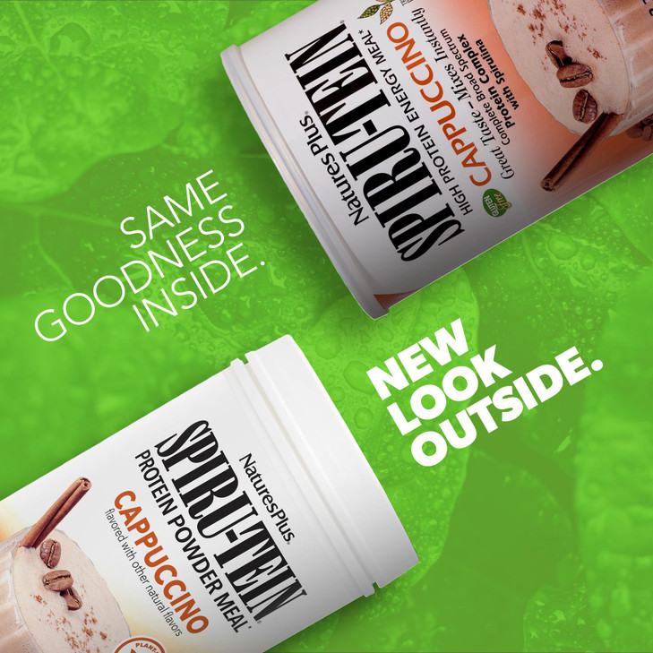 NaturesPlus SPIRU-TEIN Shake - Cappuccino Flavor - 2.25 lbs, Spirulina Protein Powder - Plant Based Meal Replacement, Vitamins & Minerals For Energy