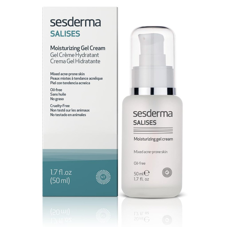 Sesderma SALISES Moisturizing Gel Cream, Acne Treatment for Oily & Combination Skin, Control Breakouts & Hydrate, 1.7 fl oz
