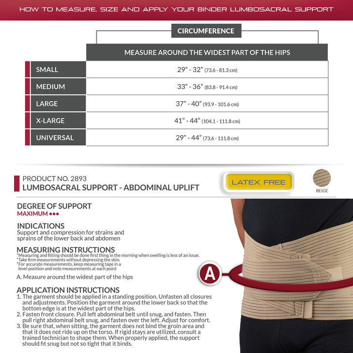 OTC Lumbo-Sacral Support, Abdominal Uplift, 11-Inch Lower Back, Elastic
