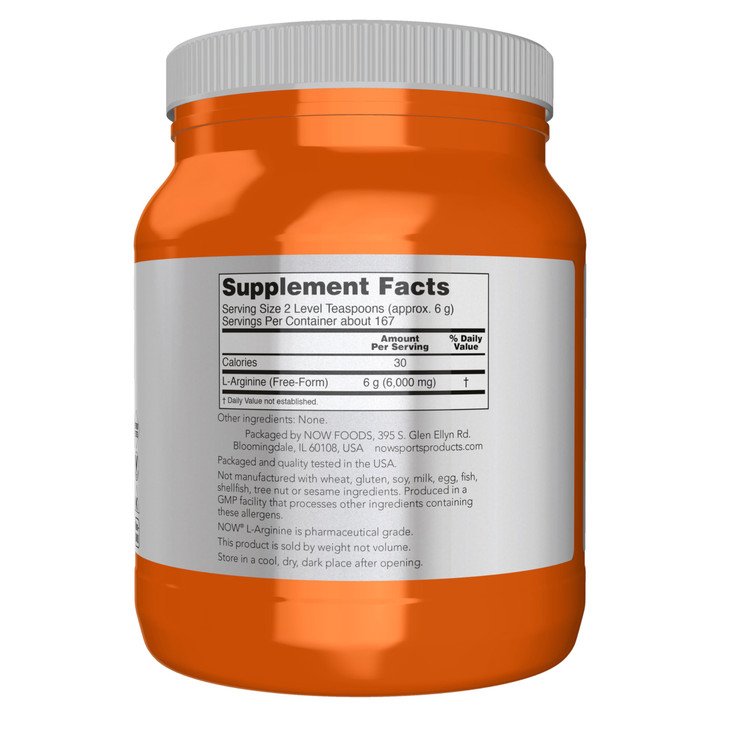NOW Foods Sports Nutrition, L-Arginine Powder, Nitric Oxide Precursor, Amino Acids, 2.2-Pound