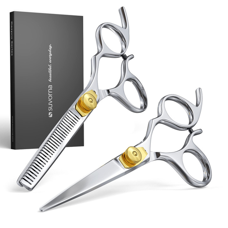 Suvorna Hair Cutting Scissors and Thinning Shears Set - Professional Hair Scissors Set - Barber Scissors and Accessories - Made with 420C Japanese St