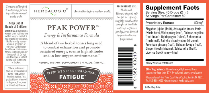 Herbalogic - Peak Power Liquid Herb Drops - Stimulant-Free Natural Energy Formula to Combat Adrenal Fatigue & Improve Physical Stamina - Contains Ame