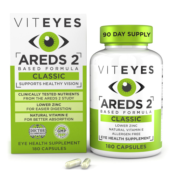 Viteyes AREDS 2 Eye Vitamins, Classic Macular Support, Allergen Free Capsules, with Natural Vitamin E, Vitamin C, Zinc, Copper, Lutein & Zeaxanthin,