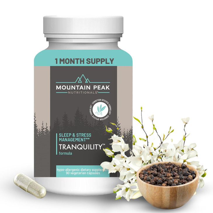 Mountain Peak Nutritionals Tranquility Formula - Supports Brain Health, Sleep & Stress Management - Vitamin B6, Vitamin B12 and Adaptogens - Hypoalle