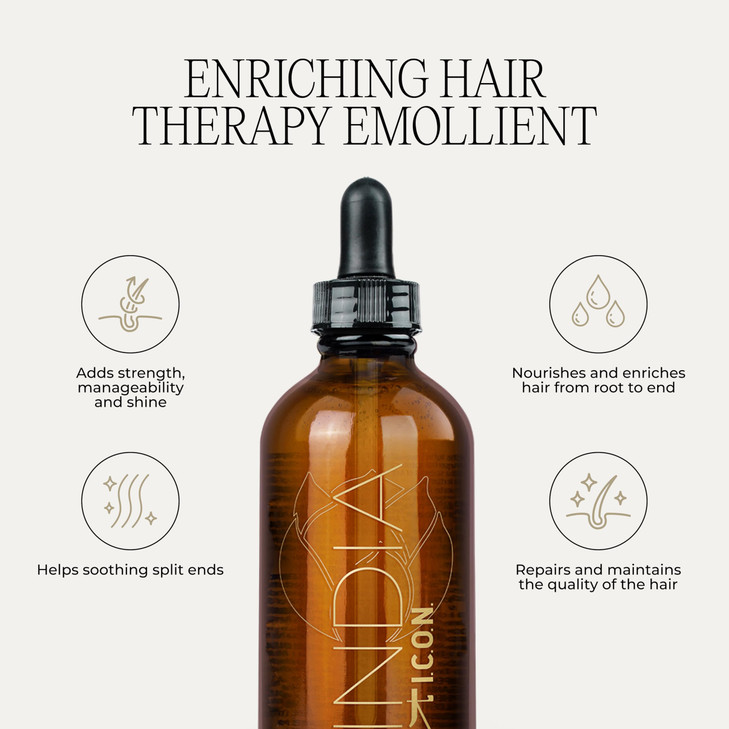 I.C.O.N. India Hair Oil for Dry Hair, Enriching Emollient, Adds Strength, Manageability and Shine, Helps Repairing and Maintaining Hair Quality, 4 Fl