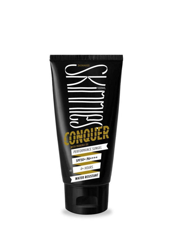 Skinnies 100ml SPF50+ CONQUER, Sungel Sun Cream, Broad Spectrum, Reef Safe, Water Resistant 4 hours