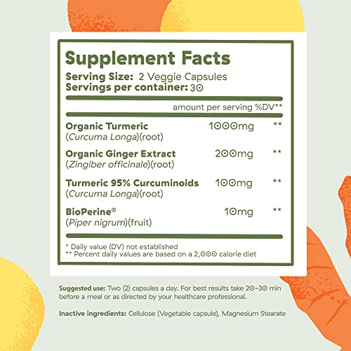 Brightcore Thrive Turmeric Curcumin with Black Pepper BioPerine and Ginger Complex, Turmeric and Ginger Supplement, 30 Servings, 60 Capsules Nutritio