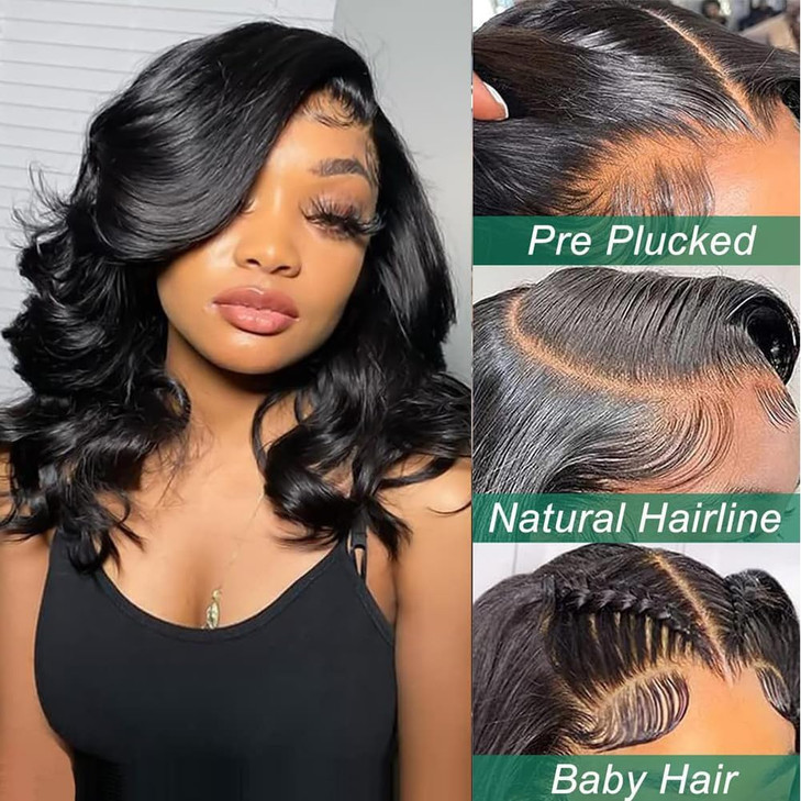 Douyin Bob Wig Human Hair 13x4 Lace Front Wigs Human Hair Pre Plucked Body Wave 180% Density 14 Inch HD Lace Frontal Short Glueless Wigs for Women (1