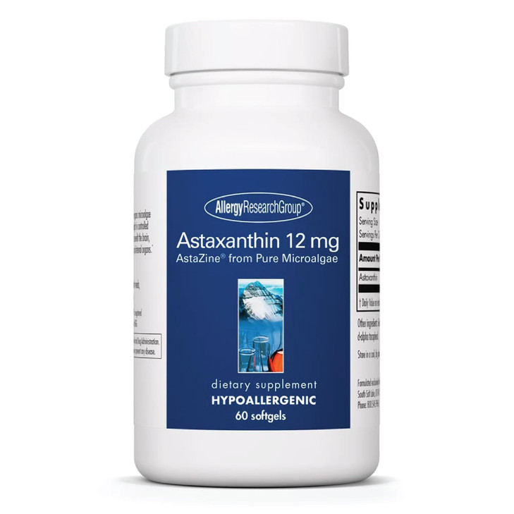 Allergy Research Group Astaxanthin 12mg Supplement - from Organic Microalgae, Eye Health, AstaZine Astaxanthin, Natural Antioxidant, Skin Health, Bra