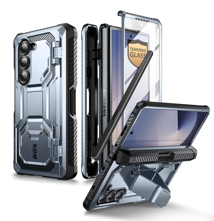 i-Blason for Samsung Galaxy Z Fold 6 Case with S Pen Holder, [Built-in Tempered Glass Screen Protector & Stand], Military-Grade Protective Phone Case