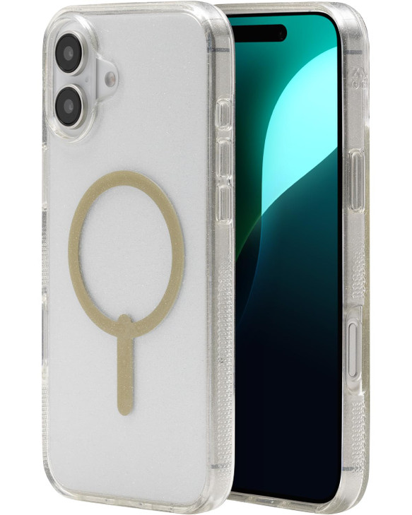 ZAGG Milan Snap Case for iPhone 16 Plus  Gold Glitter, MagSafe and Wireless Charging Compatible, 13ft Drop Protection, Recycled Materials, Slim & St