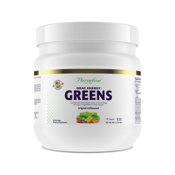 Paradise, ORAC Energy Greens Powder Extract, Super Antioxidants, Probiotics for Gut Health & Digestion, Vitamin C for Immunity, with Spirulina & Chlo