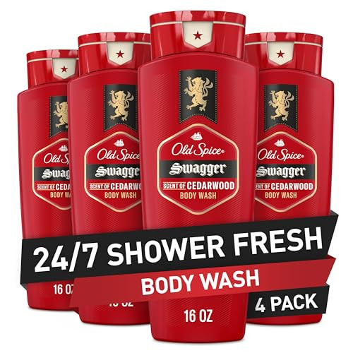 Old Spice Refreshing Body Wash for Men, 3X Defense, 24/7 Shower Fresh with Long Lasting Scent, Red Collection, Swagger with Cedarwood Scent, 16 oz (P