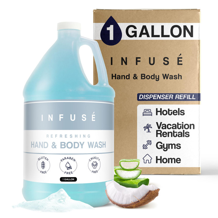 1-Shoppe All-in-Kit Hand/Body Wash | Infuse White Tea & Coconut Hotel | 1 Gallon | For Hospitality & Vacation Rentals to Refill Dispensers | (Single