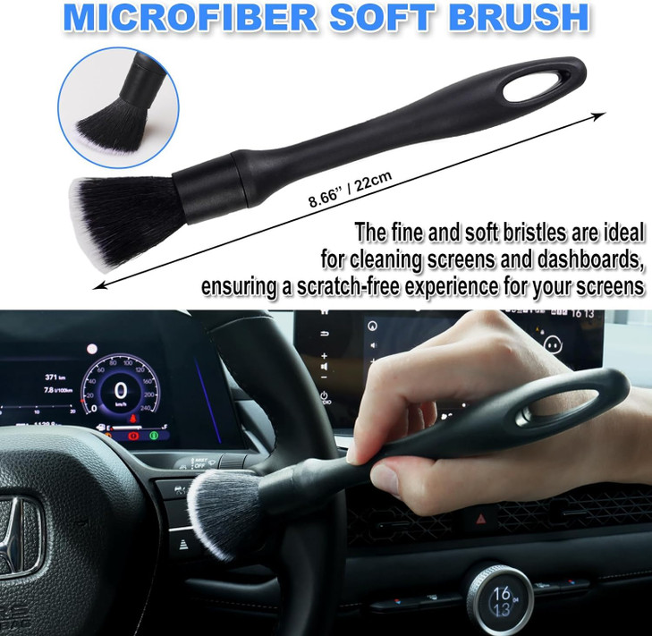 7PCS Car Detailing Brush Set, Ultra Soft Boars Hair Car Interior Detailing Brushes, Car Interior Detailing Kit, Car Cleaning Gel Supplies Kit, Car Du