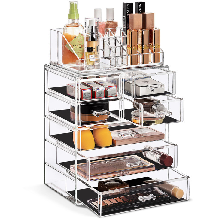 Sorbus Acrylic Makeup Organizer Set, 7-Drawer Vanity & Countertop Cosmetic Storage with Small & Wide Compartments, CLear Makeup Storage for Brushes,
