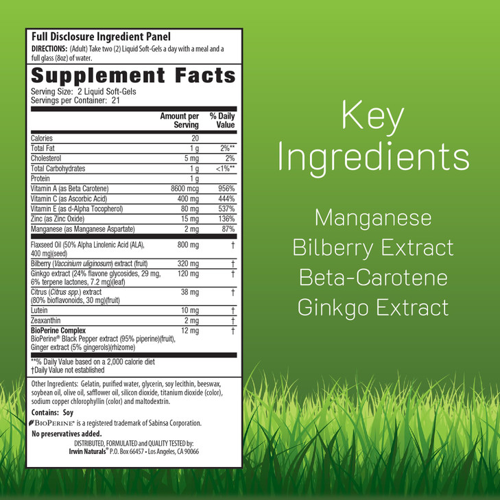 Irwin Naturals Vision Sharp Multi-Nutrient Eye Health - 42 Liquid Soft-Gels, Pack of 2 - with Lutein, Bilberry & Omega-3s - 42 Total Servings