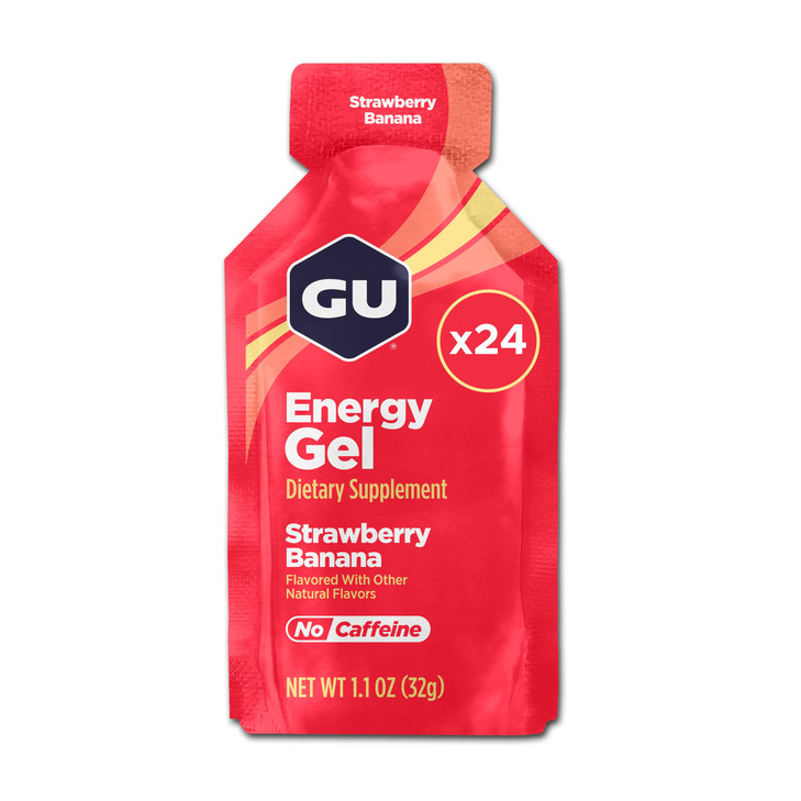 GU Energy Original Sports Nutrition Energy Gel, Strawberry Banana, 24 Count Box
