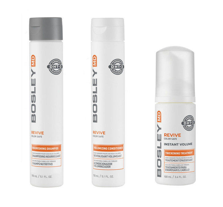 BosleyMD BosRevive Color-Safe Hair Care Kit for Thinning Hair, Starter Size (30 Days)  Shampoo, Conditioner & Thickening Treatment with Biotin, Pant