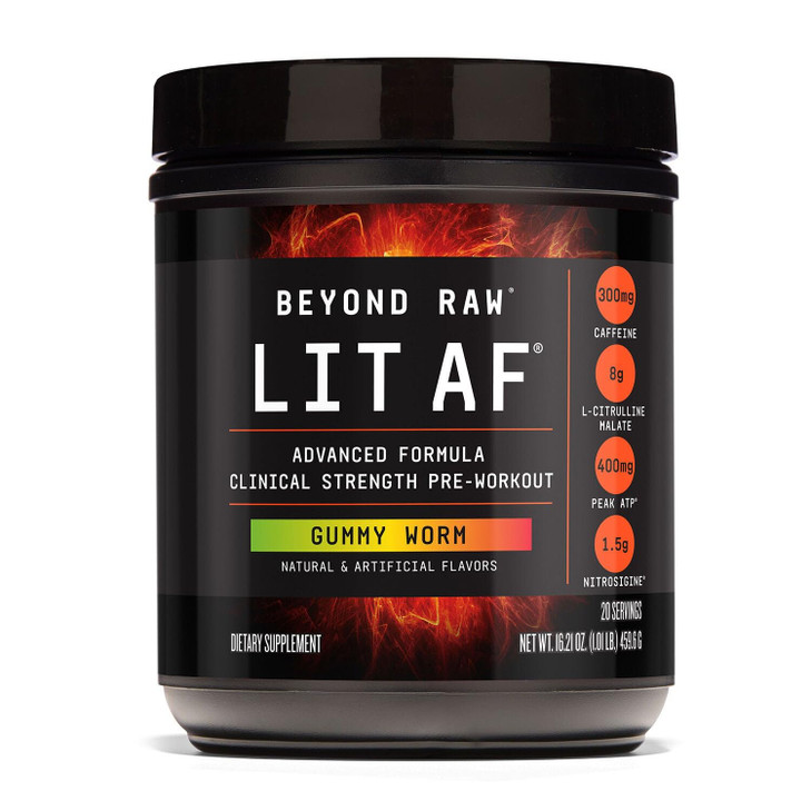 BEYOND RAW LIT Advanced Pre Workout Formula, for Energy, Focus, Endurance, Pumps, with 300mg Rapid and Targeted Release Caffeine, Creatine, Betaine,