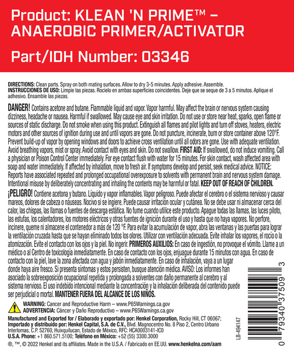 Loctite 37509 Klean 'N Prime Anaerobic Activator Aerosol Can - 4.5 oz.