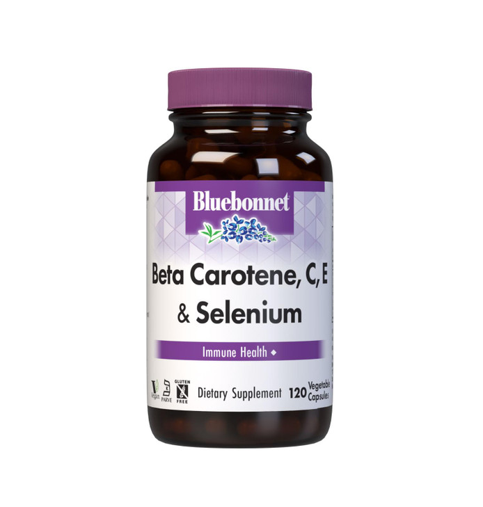 Bluebonnet Beta Carotene C and E Plus Selenium Vegetarian Capsules, 120 Count, White