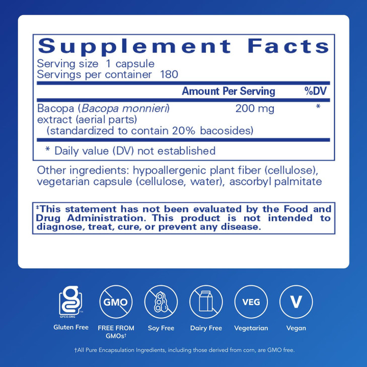 Pure Encapsulations Bacopa Monnieri | Supplement for Brain, Memory, Concentration, and Stress Support* | 180 Capsules