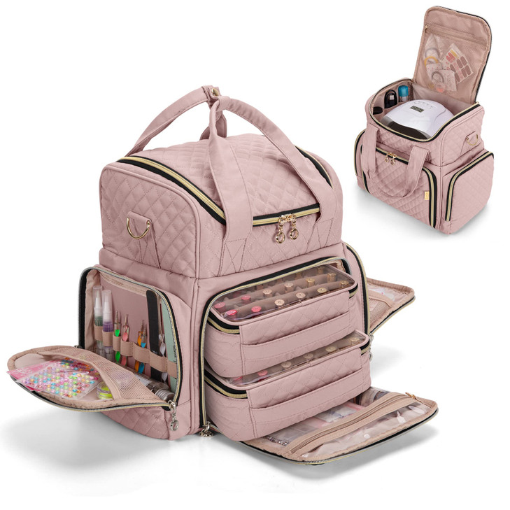 LUXJA Nail Polish Organizer Holds 48 Bottles and a Nail Lamp, Nail Polish Case with 2 Removable Bags and Tools Storage Pockets (Patent Pending), Pale