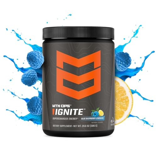 MTN OPS Ignite Energy Drink Powder, Gluten Free Nootropic Supplement Drink Mix, L Arginine, L Citrulline, Caffeine & Nootropic Sugar Free Drink Mix,