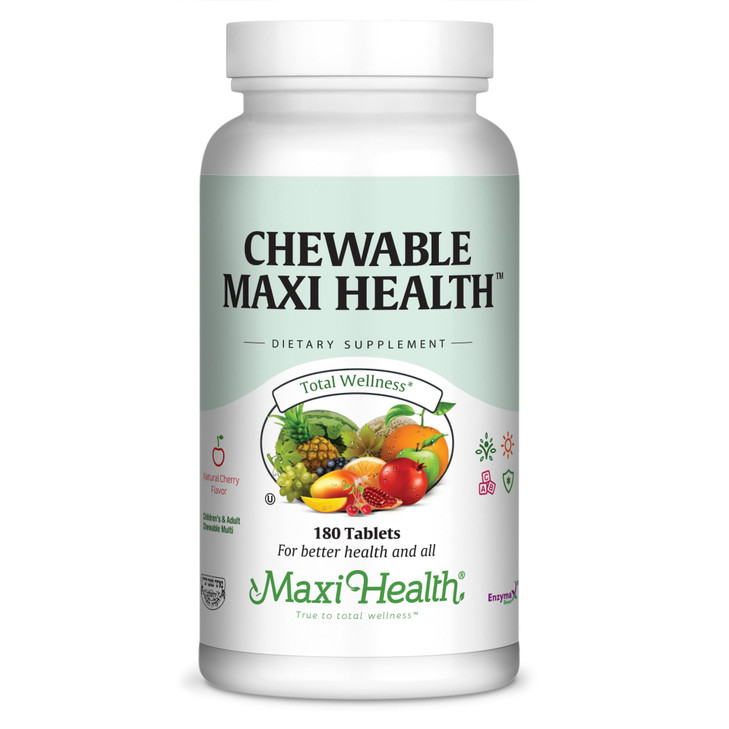 Maxi Health Chewable Multivitamin for Kids, Teens and Adults - Cherry Chewable Vitamins for Adults & Children - Kosher Kids Multivitamin + Iron (180