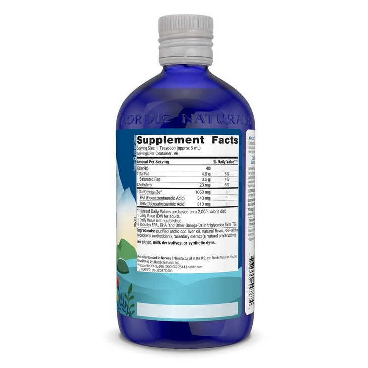 Nordic Naturals Arctic Cod Liver Oil, Orange - 16 oz - 1060 mg Total Omega-3s with EPA & DHA - Heart & Brain Health, Healthy Immunity, Overall Wellne