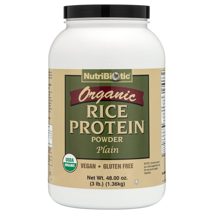 NutriBiotic Certified Organic Rice Protein Plain, 3 Pound | Low Carbohydrate Vegan Protein Powder | Raw, Certified Kosher & Keto Friendly | Made With