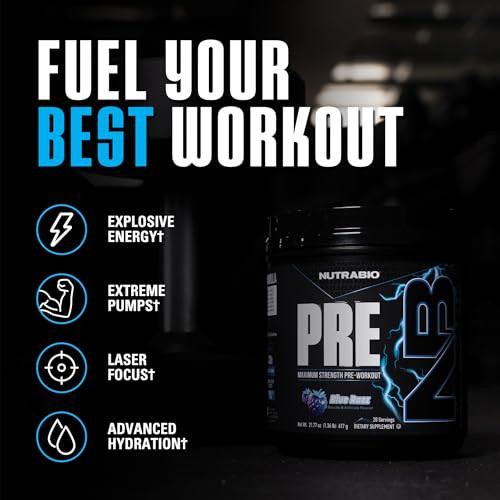 NutraBio PRE Workout Powder - Old Formula- Sustained Energy, Mental Focus, Endurance - Beta Alanine, Creatine, Caffeine, Electrolytes - 20 Servings -