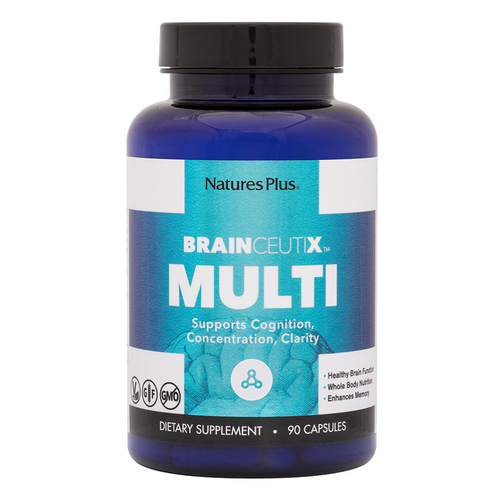 NaturesPlus BrainCeutix Multivitamin Capsules - 90 Capsules - Supports Cognition, Concentration & Clarity - Enhances Memory - Vegan, Gluten Free, Non