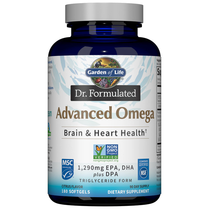 Garden of Life Dr. Formulated Advanced Omega Fish Oil - Lemon, 1,290mg EPA, DHA + DPA in Triglyceride Form, Single Source Omega 3 Supplement for Ulti
