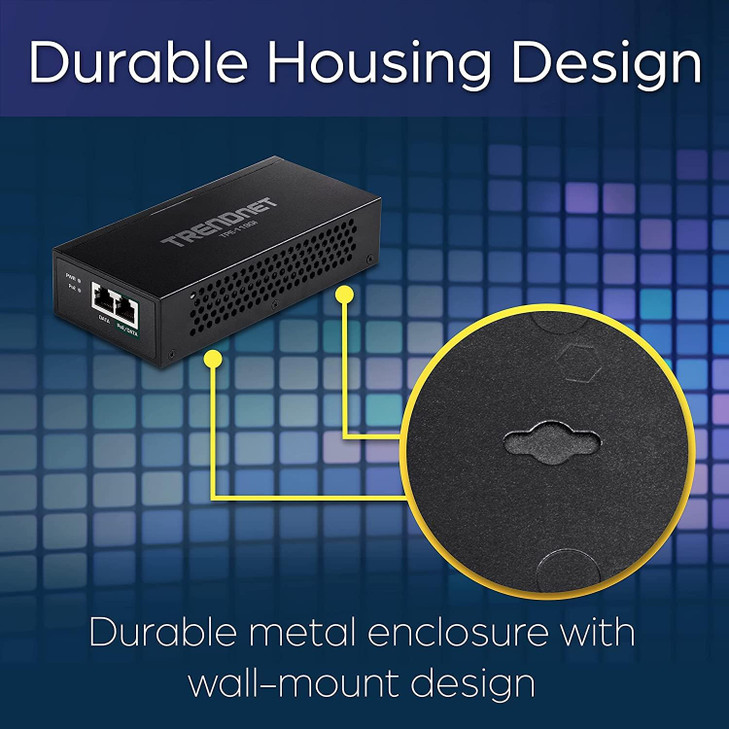 TRENDnet Gigabit PoE++ Injector, TPE-119GI, NDAA + TAA Compliant, Supports 15.4W, 30W, and 95W, Up to 100m(328 ft), Integrated Power Supply, IEEE 802