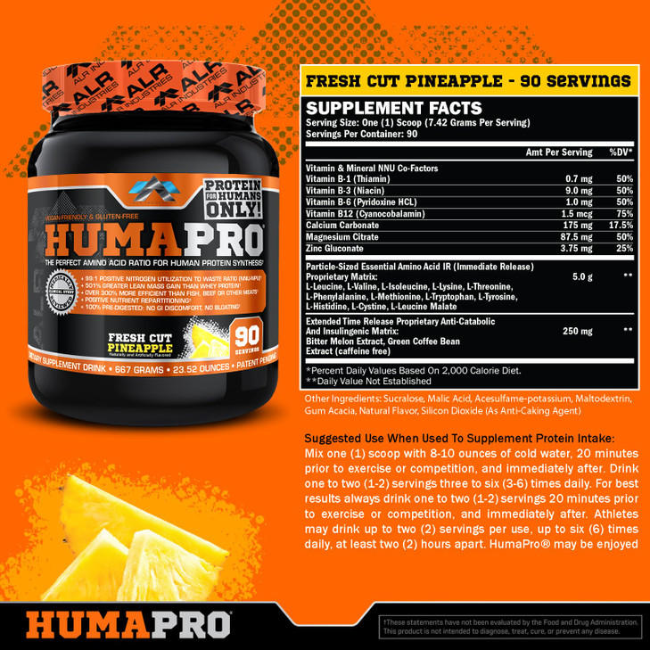 ALR Industries Humapro, Protein Matrix Formulated for Humans, Waste Less. Gain Lean Muscle, Fresh Cut Pineapple, 667 Grams
