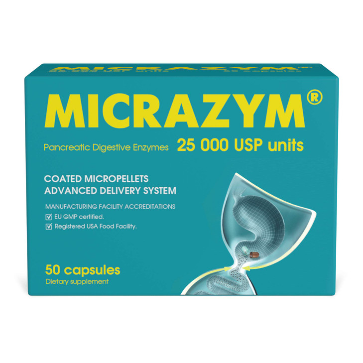 Micrazym AVVA Pharm? Pancreatic Enzymes - 25,000 USP Effective Pancreatic Enzyme Supplements - Digestive Enzymes for Digestion - 50 Fast-Acting Capsu