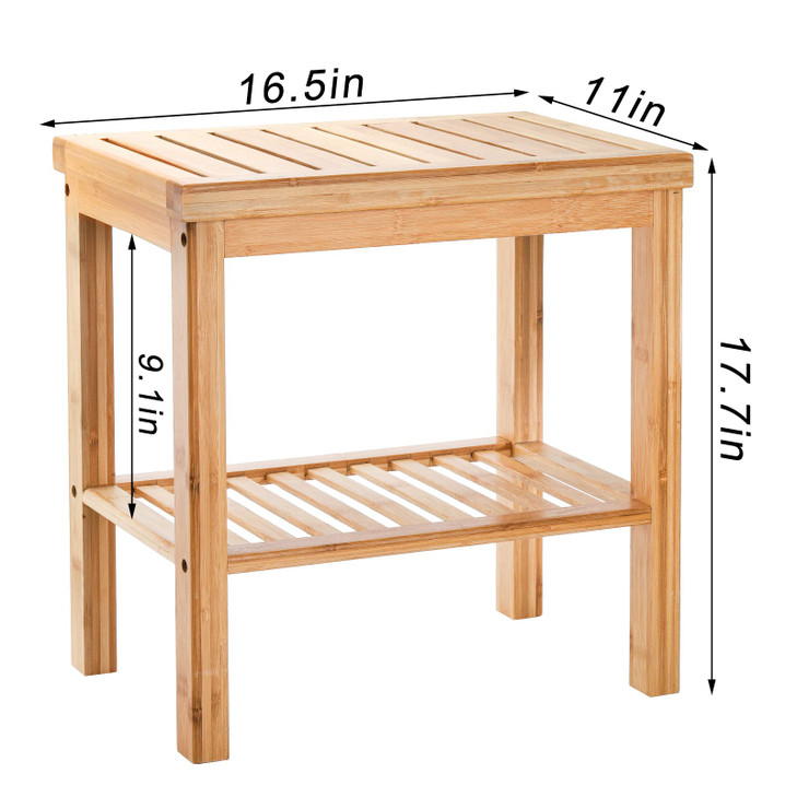SOUJOY Bamboo Shower Bench, Bath Seat Stool, Spa Foot Rest Shaving Stool, Storage Shelf for Shampoo Towel, Works in Inside Bathroom, Living Room, Bed