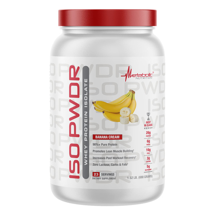 Metabolic Nutrition Whey Protein Isolate ISO PWDR Banana Cream, 1.54lb, 23 Servings, 26g Protein, Fast Digesting, Zero Carbs, Delicious Flavor, Very