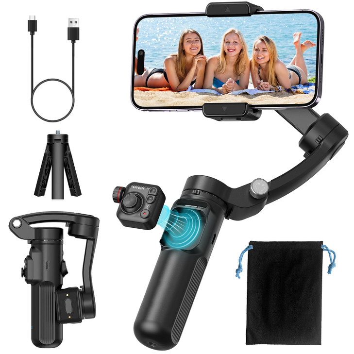 coolhenry Gimbal Stabilizer for iPhone Phone Stabilizer with Detachable Remote Control, 3-Axis Phone Gimbal for Android & iPhone 16 15 Pro Max, Porta