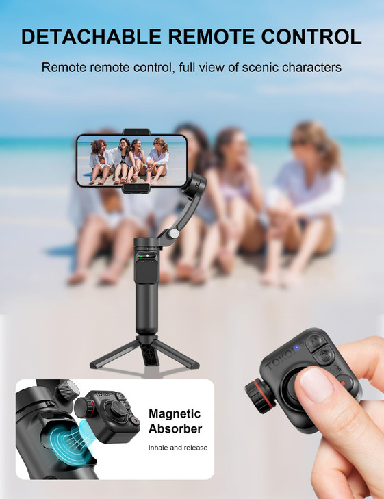 coolhenry Gimbal Stabilizer for iPhone Phone Stabilizer with Detachable Remote Control, 3-Axis Phone Gimbal for Android & iPhone 16 15 Pro Max, Porta