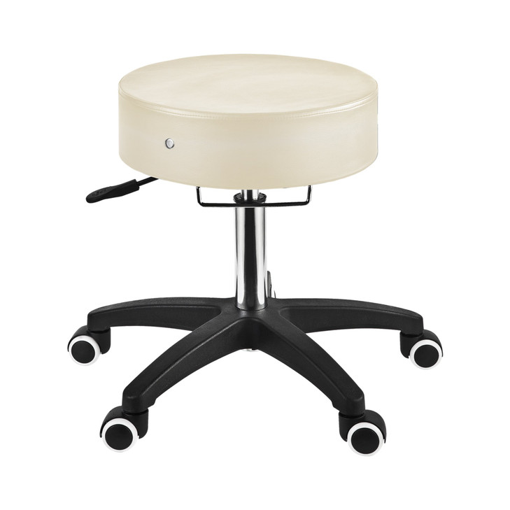 Master Massage Glider Ergonomic Round Swivel Adjustable Rolling Hydraulic Stool Barber Dental Chair in Cream for Therapist, Clinic, Tattoo, Spas, Fac