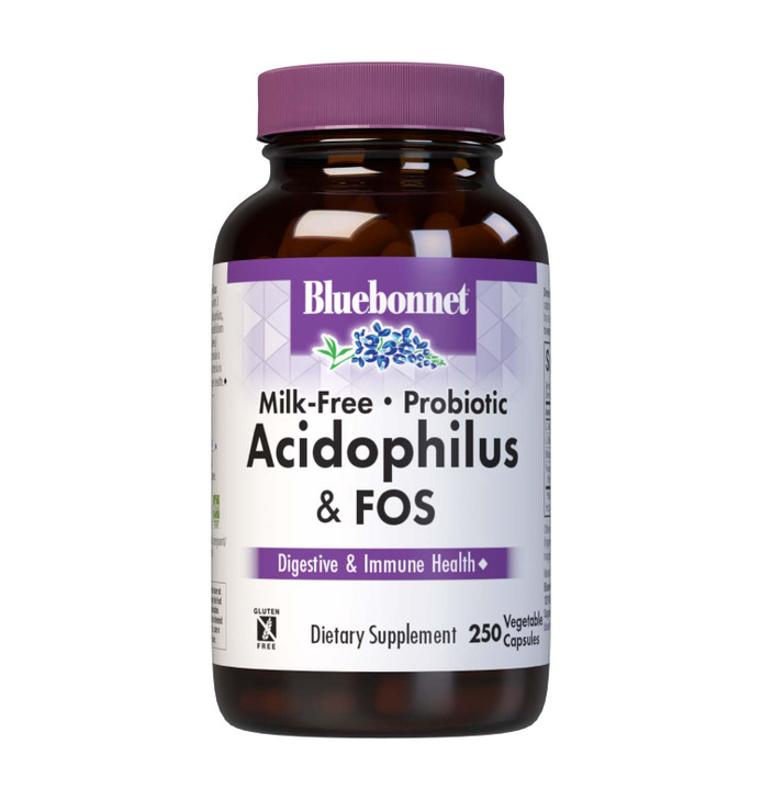Bluebonnet Nutrition Milk-Free Probiotic Acidophilus & FOS, Digestive Health*, Immune Health*, Gluten-Free, Soy-Free, Dairy-Free, 250 Vegetable Capsu