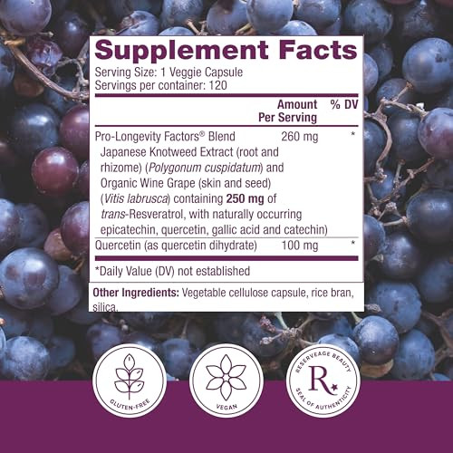 Reserveage Beauty Resveratrol 250 mg - Best Trans-Resveratrol - Vegan Antioxidant Supplement for Cellular & Heart Health - Aids Healthy Aging & Immun