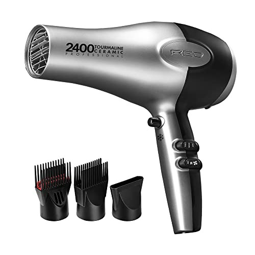 RED by Kiss Hair Dryer 2400 Tourmaline Ceramic Technology, Professional Blow Dryer, Maximum Shine, Fast Drying, Adjustable Settings, 3 Attachments, S